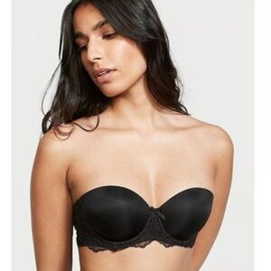 Victoria's Secret Dream Angels Multi Way Strapless Black Floral Lace Bra 34C